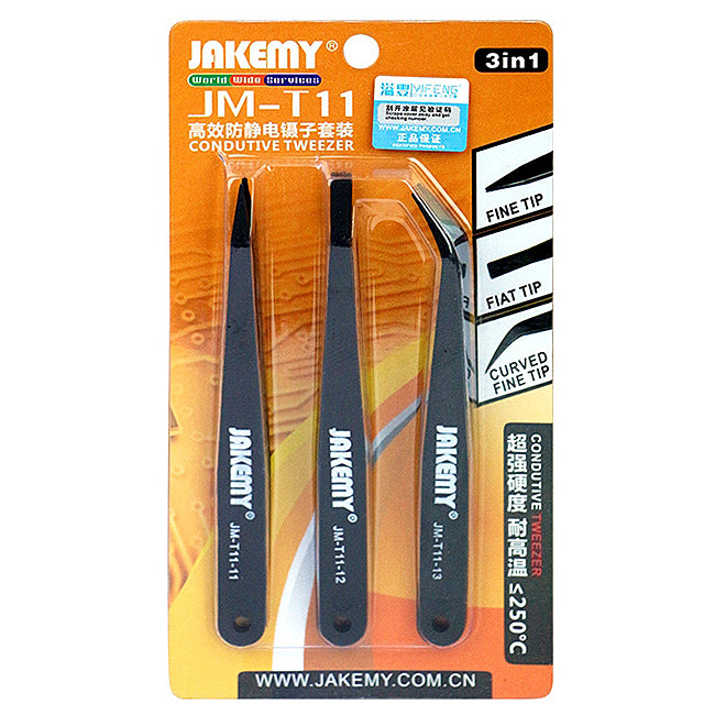 Jakemy JM-T11 Antistatische Pinzette 3in1 | Carbon | Werkstatt Werkzeug