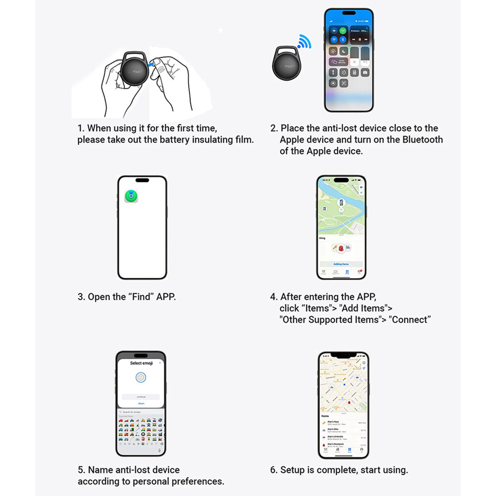 Acefast SmartTag S2 pentru iOS Series, Set 4 bucati, Negru