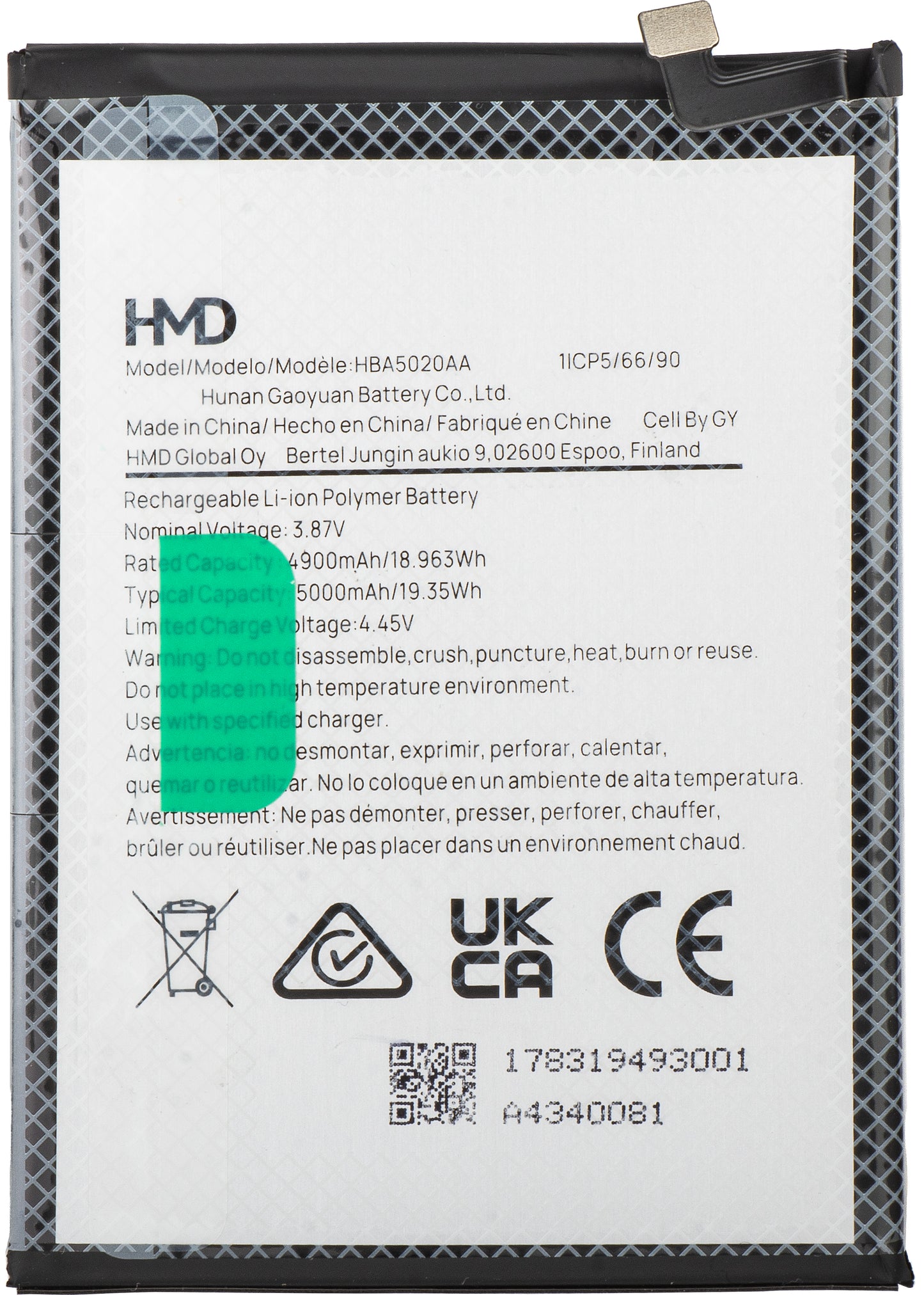 Acumulator HMD Pulse+ / Pulse Pro / Pulse, HBA5020AA, Service Pack 178319493