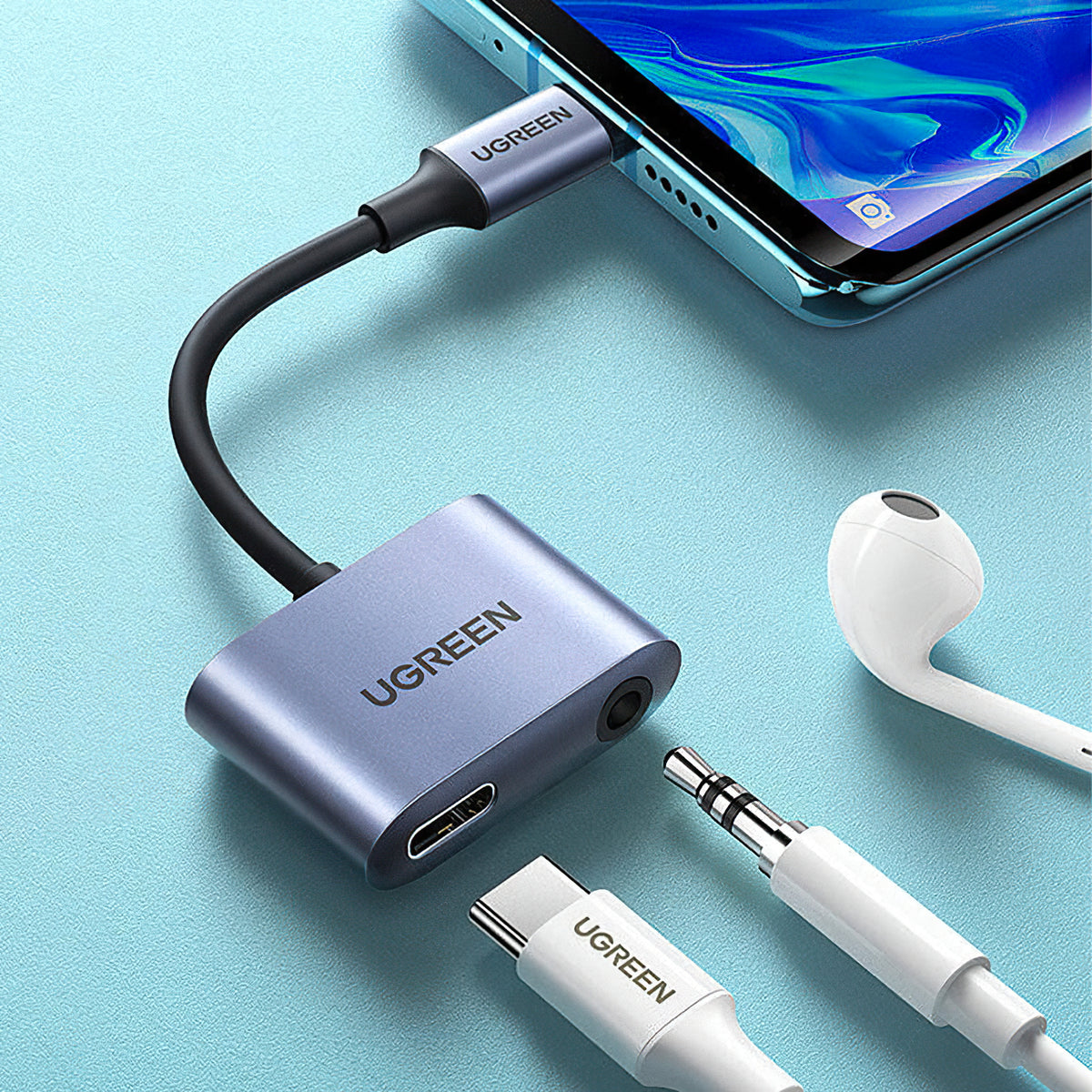 Adaptor Audio USB-C - 3.5mm / USB-C UGREEN CM231, Gri