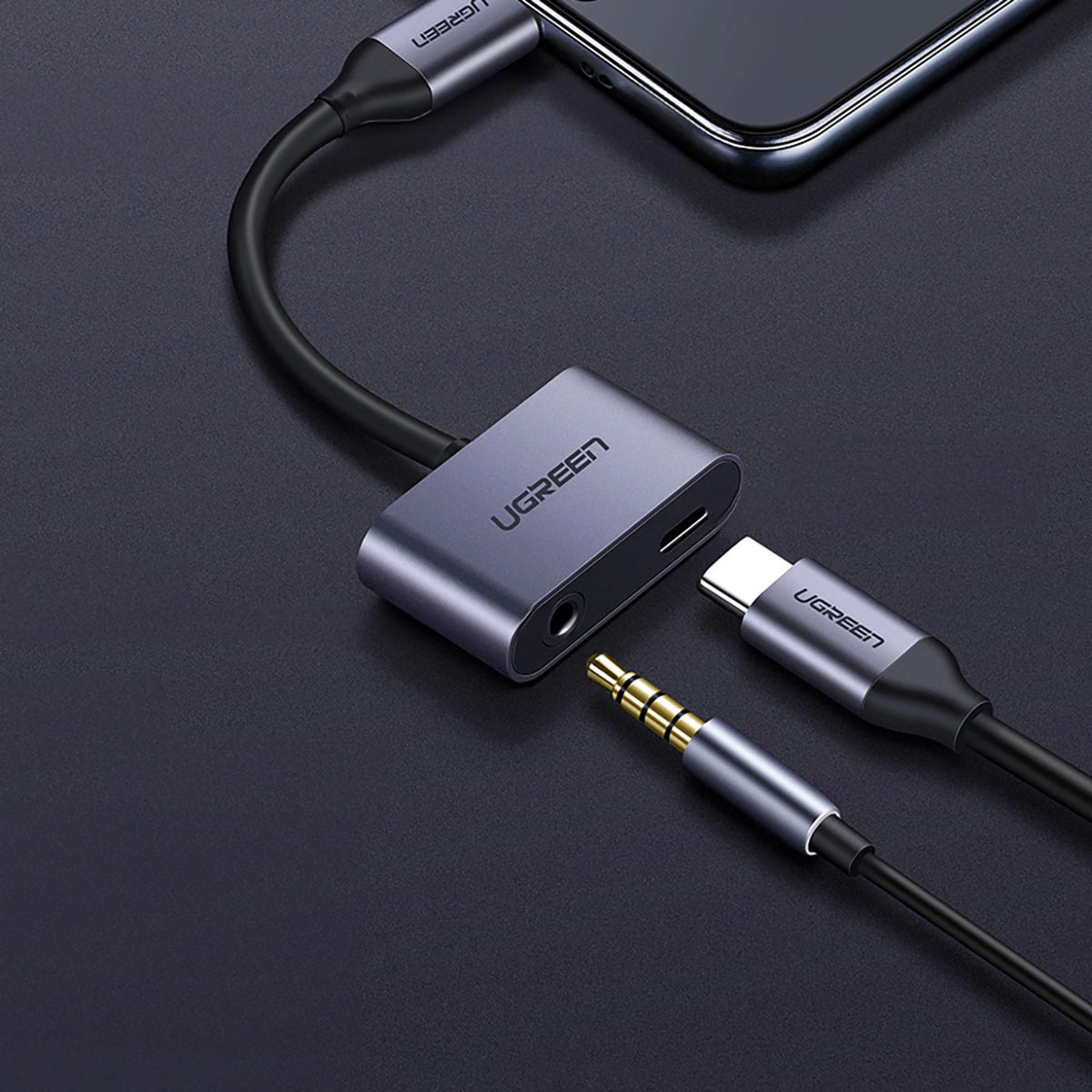 Adaptor Audio USB-C - 3.5mm / USB-C UGREEN CM193, Gri