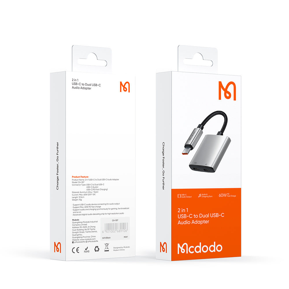 Adaptor Audio USB-C - USB-C / USB-C McDodo CA-5570 Wales, Gri