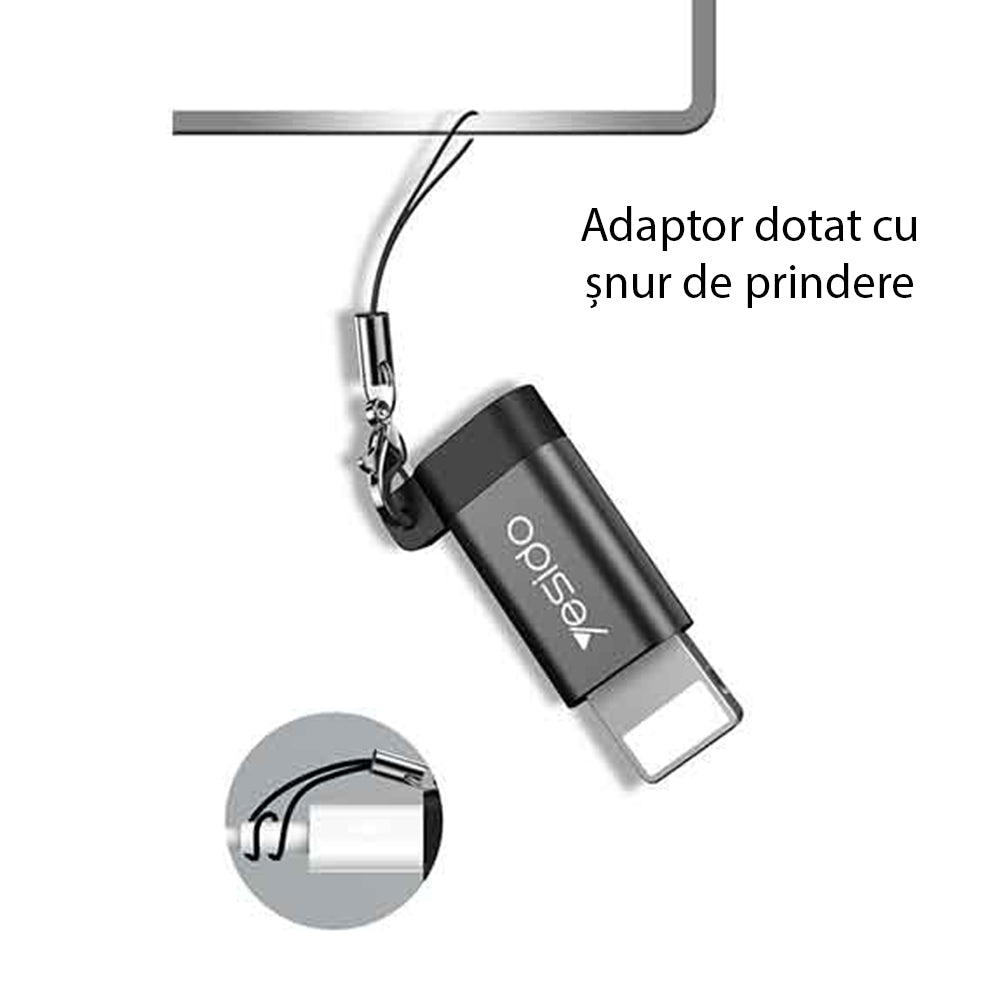 Adaptor Date si Incarcare microUSB - Lightning Yesido GS05, Negru