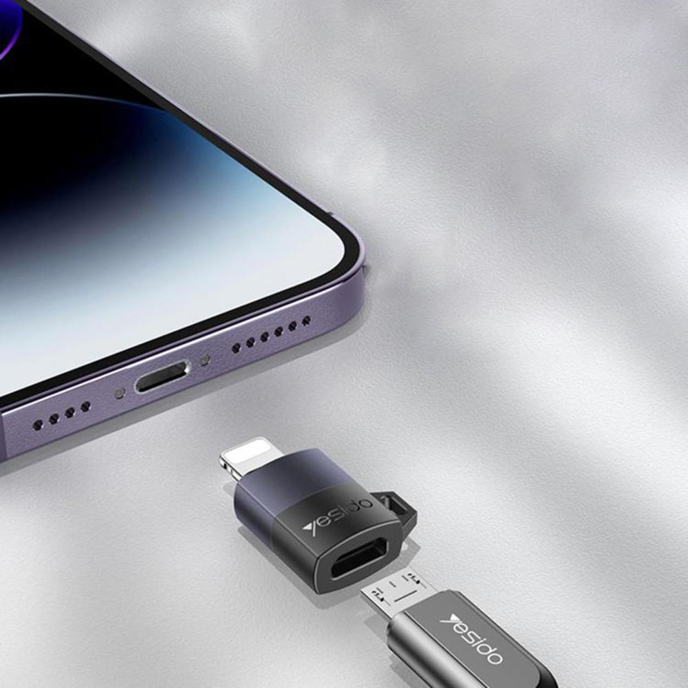 Adaptor Date si Incarcare microUSB - Lightning Yesido GS30, Gri