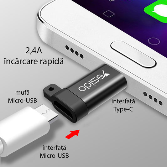 Adaptor Date si Incarcare microUSB - USB-C Yesido GS04, Negru