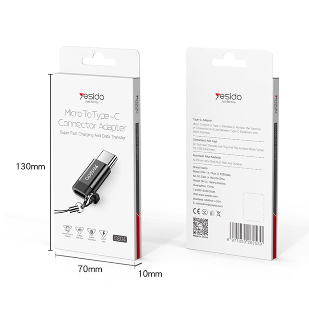 Adaptor Date si Incarcare microUSB - USB-C Yesido GS04, Negru