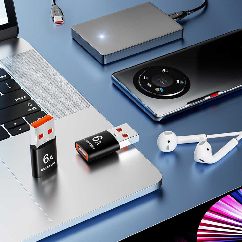 Adaptor Date si Incarcare USB-C - USB-A Techsuit A5 HyperPort, Negru Portocaliu