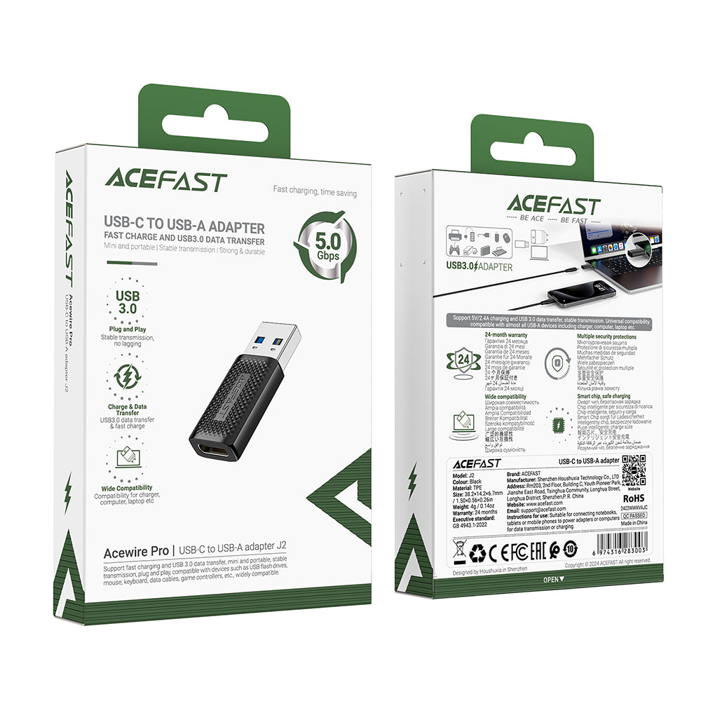 Adaptor Date si Incarcare USB-C - USB-A Acefast J2, Negru