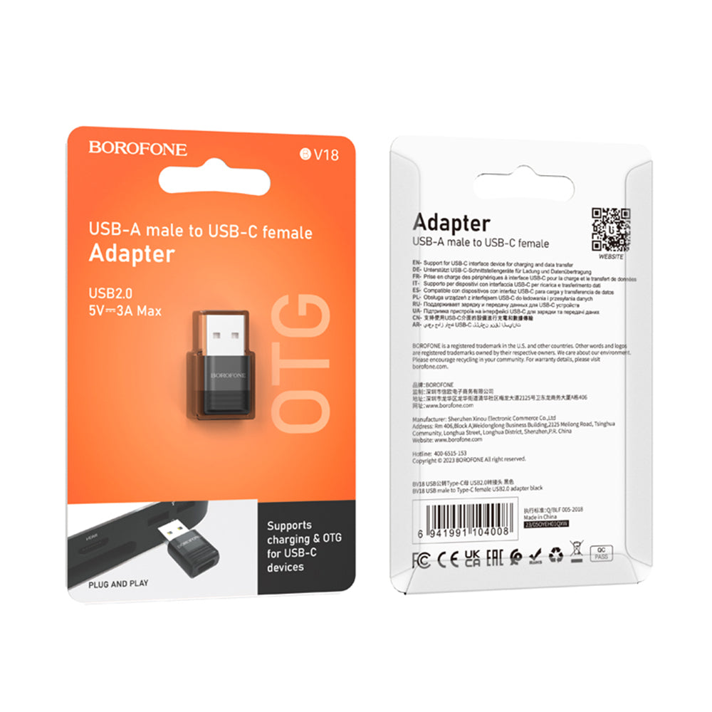 Adaptor Date si Incarcare USB-C - USB-A Borofone BV18, Negru