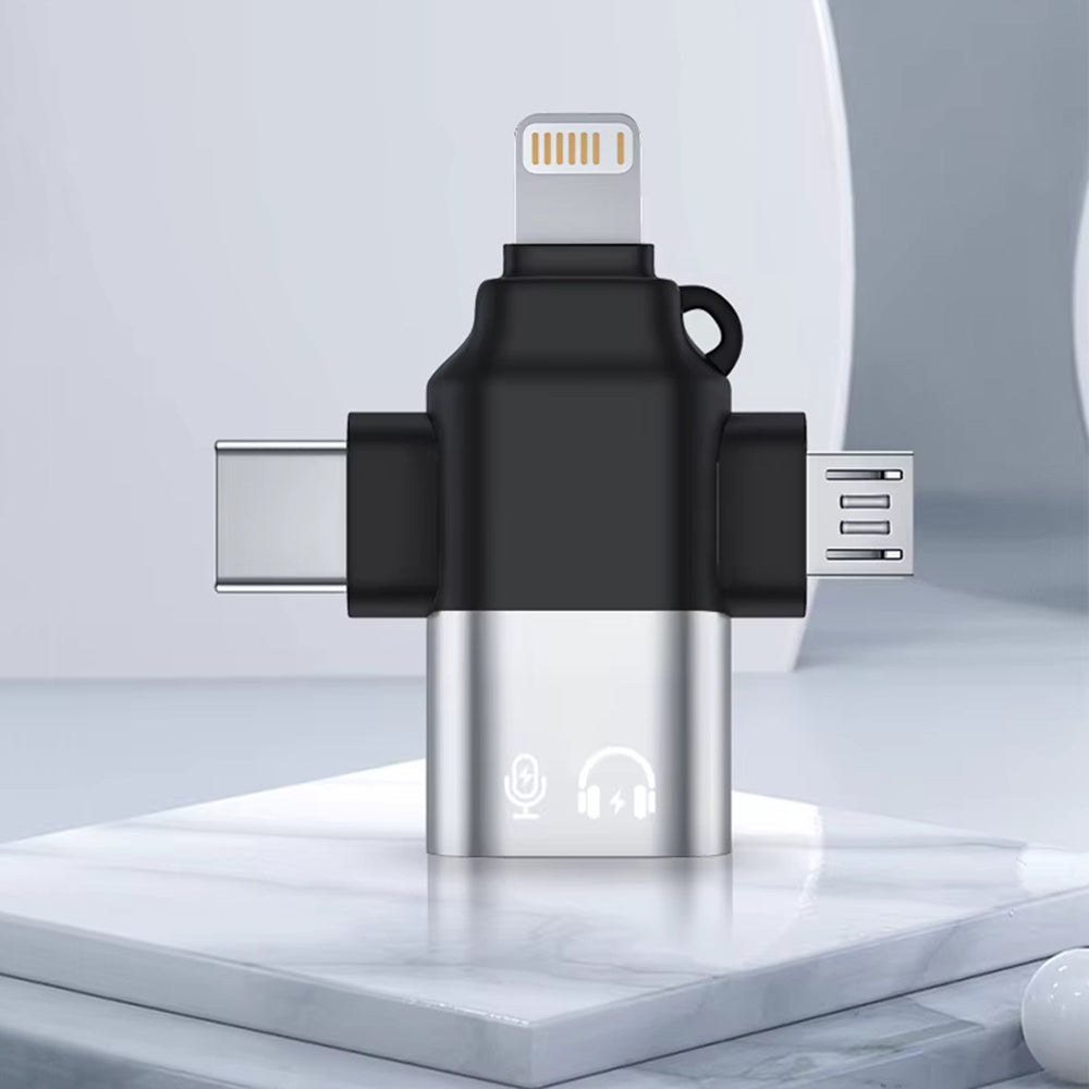 Adaptor OTG Lightning / microUSB / USB-C - USB-A Techsuit A17 SoundVoltX, Negru