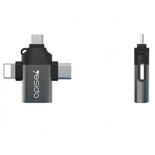Adaptor OTG Lightning / microUSB / USB-C - USB-A Yesido GS15, Negru