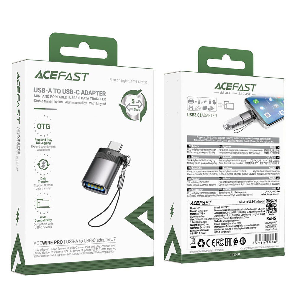 Adaptor OTG USB-C - USB-A Acefast J7, Gri