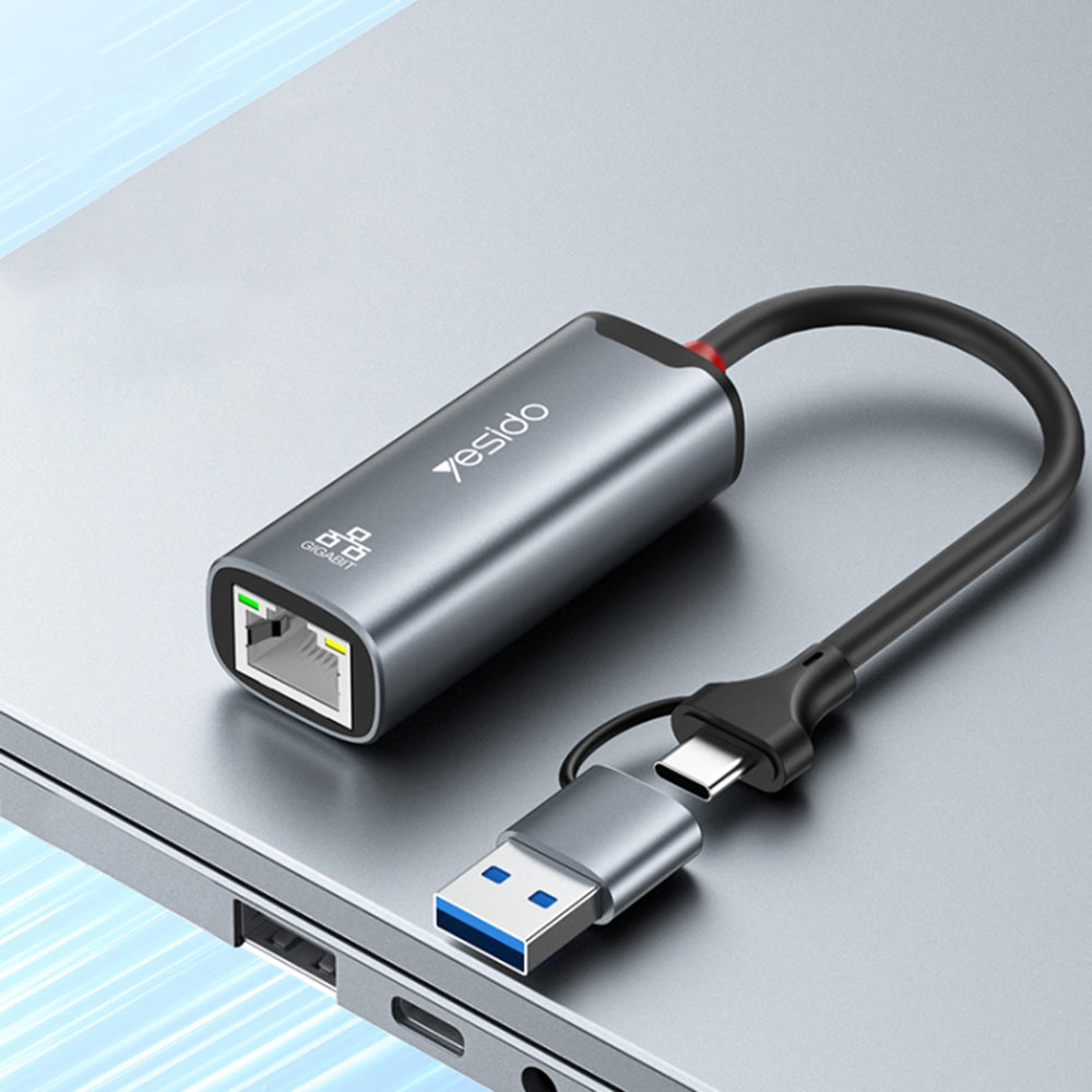 Placa Retea Yesido HB26, RJ45, USB / USB-C, Gri