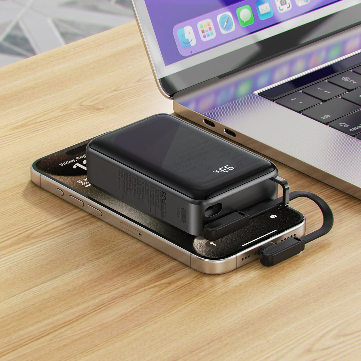 Baterie Externa Acefast M4, 20000mAh, 67W, PD, 1 x USB-A - 2 x USB-C, Neagra