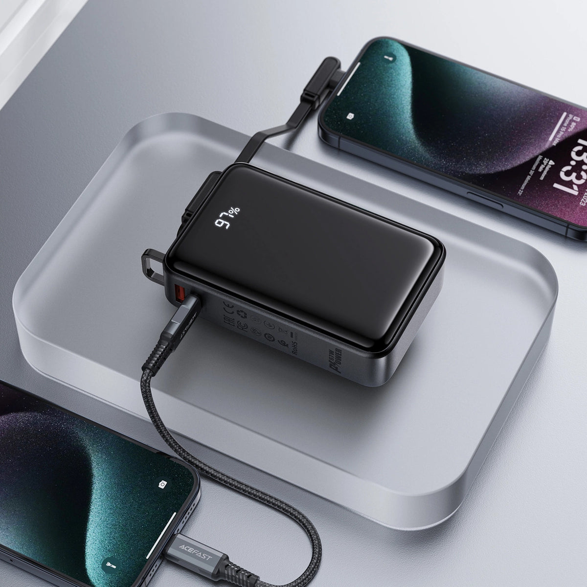Baterie Externa Acefast M4, 20000mAh, 67W, PD, 1 x USB-A - 2 x USB-C, Neagra