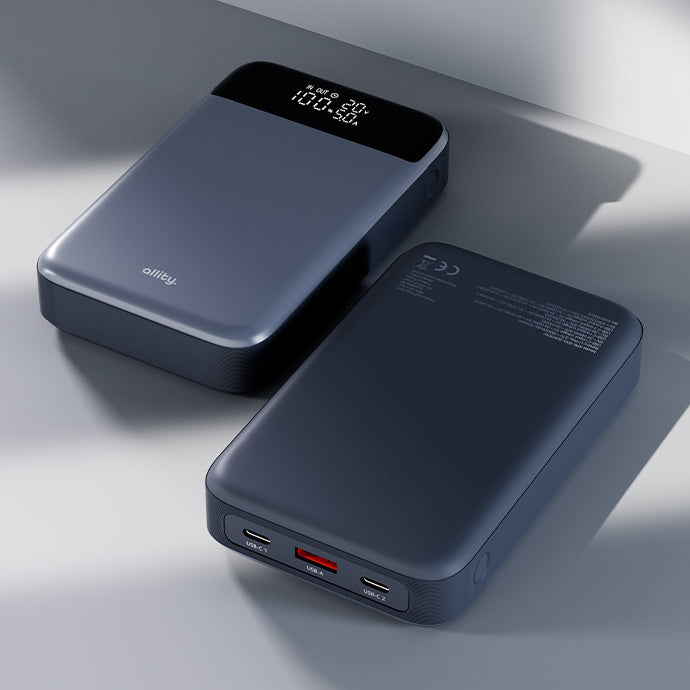 Baterie Externa Allity. APB-200 PocketPower, 19200mAh, 130W, QC + PD, 1 x USB-A - 2 x USB-C, Gri
