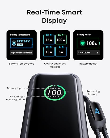 Baterie Externa Anker, 25000mAh, 165W, QC + PD, 1 x USB-A - 3 x USB-C, Gri A1695H11