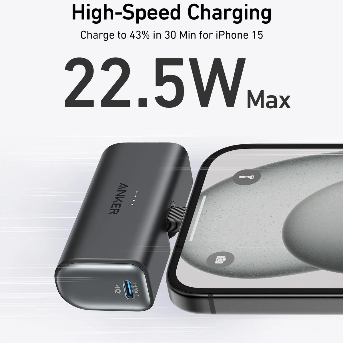 Baterie Externa Anker Nano, 5000mAh, 22.5W, PD, 2 x USB-C, Neagra A1653H11