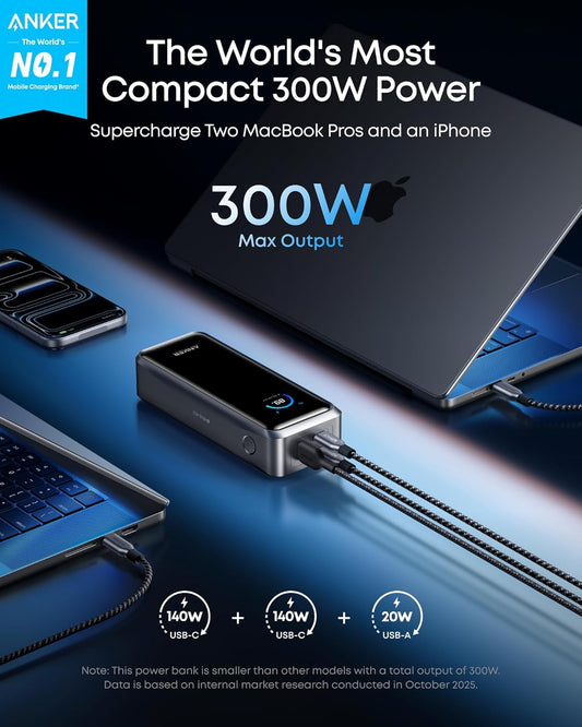 Baterie Externa Anker Prime, 26250mAh, 300W, QC + PD, 1 x USB-A - 2 x USB-C, Neagra A110AH11