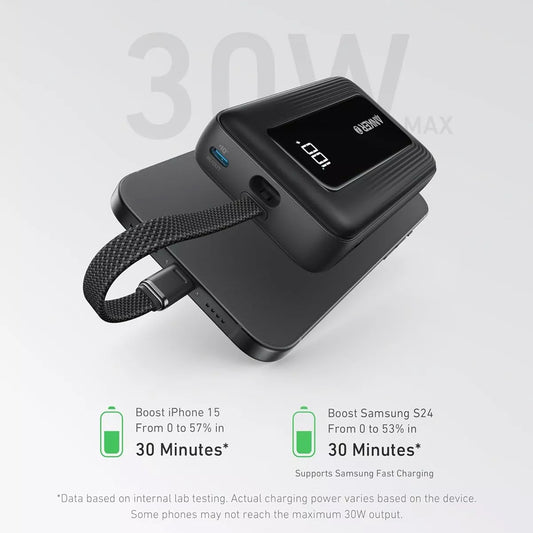 Baterie Externa Anker Zolo, 20000mAh, 30W, QC + PD, 1 x USB-A - 2 x USB-C, Neagra A1689H11