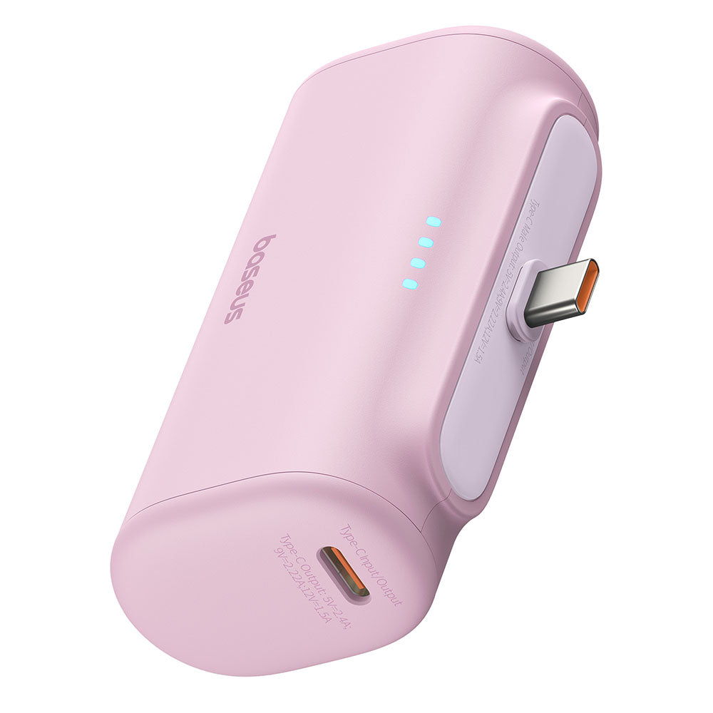 Baterie Externa Baseus Compact, 5000mAh, 20W, PD, 2 x USB-C, Roz P10068306413-00