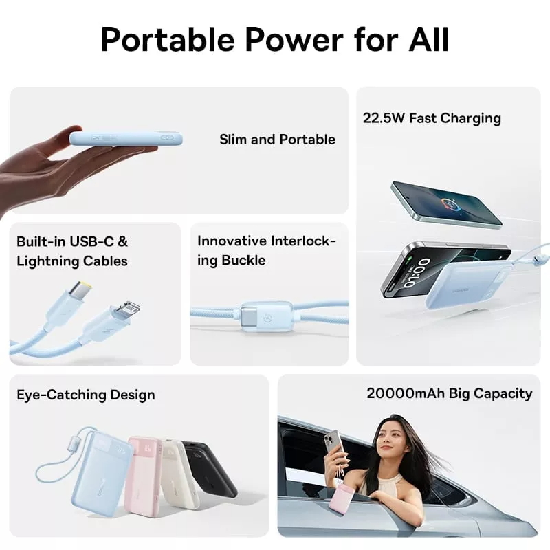 Baterie Externa Baseus EnerFill FC11, 10000mAh, 22.5W, QC + PD, 1 x Lightning - 1 x USB-A - 2 x USB-C, Neagra E0027R04