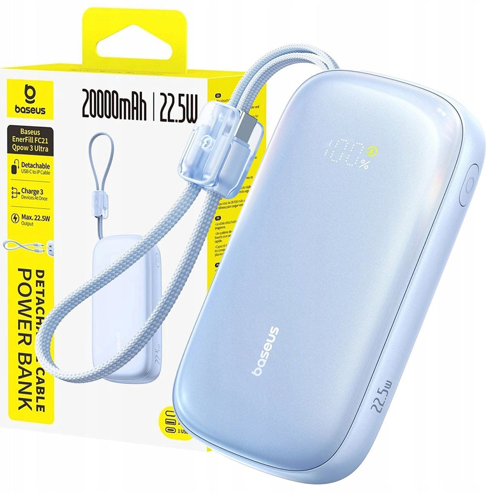Baterie Externa Baseus EnerFill FC21 Qpow 3 Ultra, 10000mAh, 22.5W, QC + PD, 1 x USB-A - 1 x USB-C, Albastra E0027L03