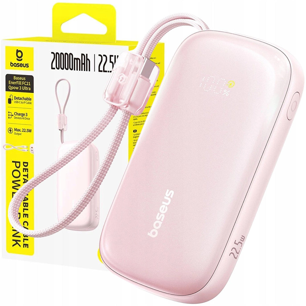 Baterie Externa Baseus EnerFill FC21 Qpow 3 Ultra, 20000mAh, 22.5W, QC + PD, 1 x USB-A - 1 x USB-C, Roz E0027M02
