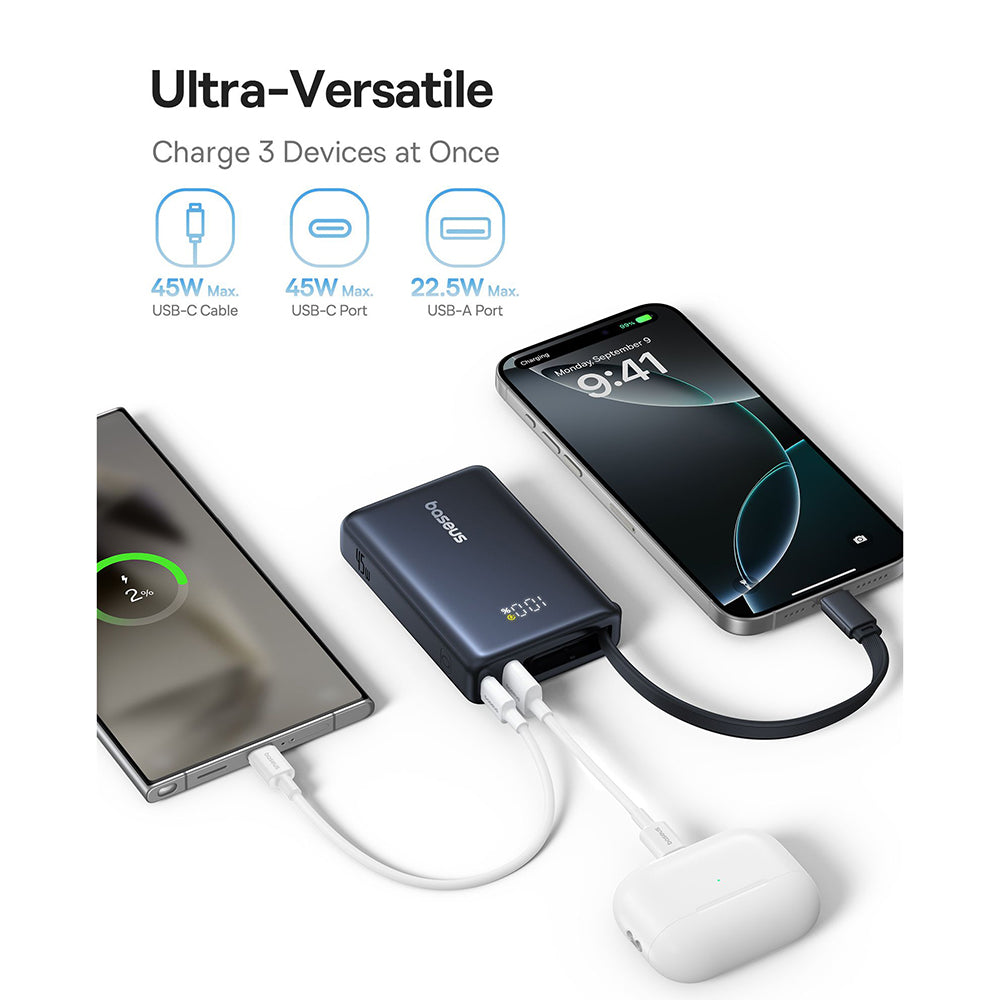 Baterie Externa Baseus PicoGo, 10000mAh, 45W, QC + PD, 1 x USB-A - 2 x USB-C, Neagra P10076803123-00