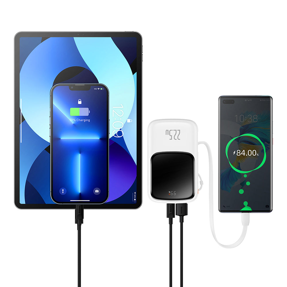 Baterie Externa Baseus Qpow Pro, 10000mAh, 22.5W, QC + PD, 1 x USB-A - 2 x USB-C, Alba PPQD020102