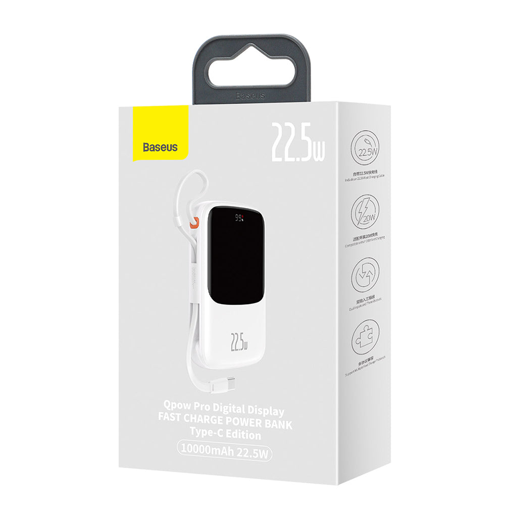 Baterie Externa Baseus Qpow Pro, 10000mAh, 22.5W, QC + PD, 1 x USB-A - 2 x USB-C, Alba PPQD020102