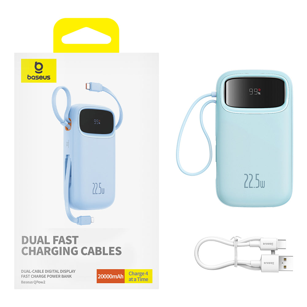 Baterie Externa Baseus Qpow Pro+, 20000mAh, 22.5W, QC + PD, 1 x Lightning - 1 x USB-A - 2 x USB-C, Albastra P10055002313-00