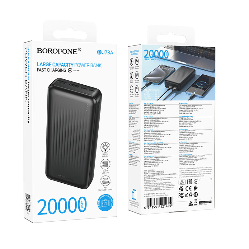 Baterie Externa Borofone BJ78A Clever, 20000mAh, 10W, 2 x USB-A, Neagra
