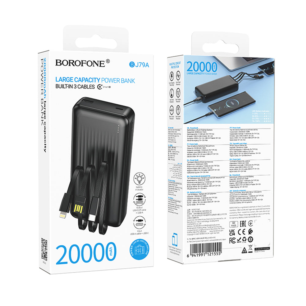 Baterie Externa Borofone BJ79 Clever, 20000mAh, 10W, 1 x Lightning - 1 x USB-A - 1 x USB-C, Neagra