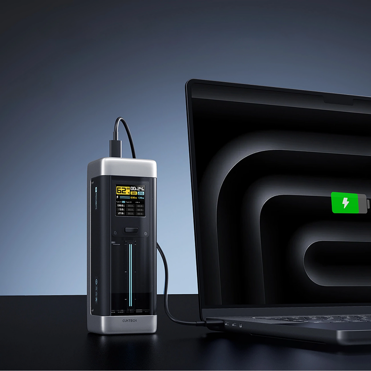 Baterie Externa Cuktech, 25000mAh, 210W, QC + PD, 1 x USB-A - 2 x USB-C, Neagra CUK00P23GLBK