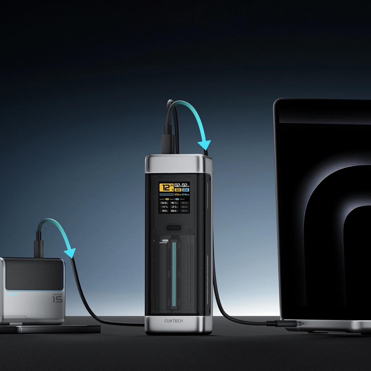 Baterie Externa Cuktech, 25000mAh, 210W, QC + PD, 1 x USB-A - 2 x USB-C, Neagra CUK00P23GLBK