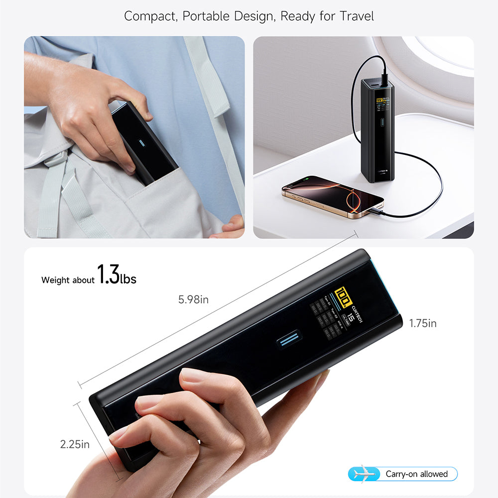 Baterie Externa Cuktech PB200U, 20000mAh, 210W, QC + PD, 1 x USB-A - 2 x USB-C, Alba CKPB200UGLGR