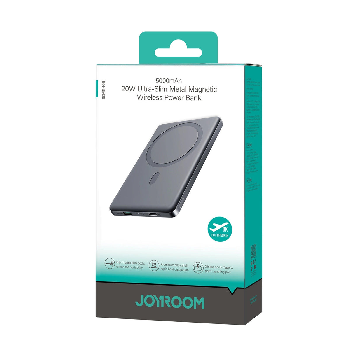 Baterie Externa Wireless Joyroom JR-PBM08, 5000mAh, 20W, PD + FQI, 1 x QI - 1 x USB-C, Gri