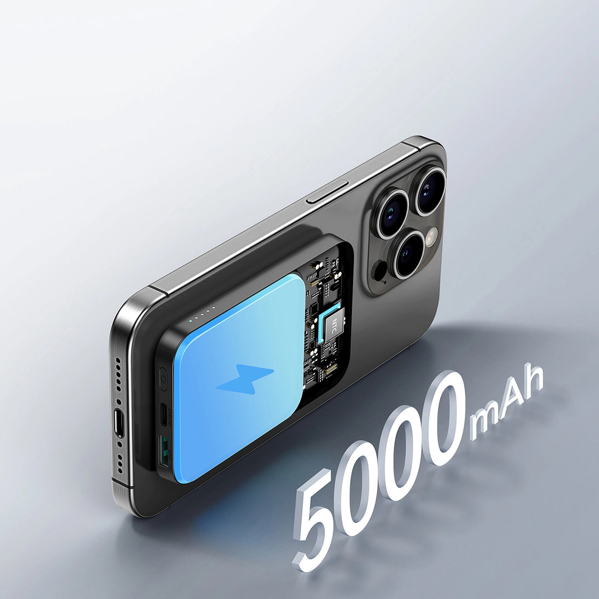 Baterie Externa Wireless Joyroom JR-W020 Mini, 5000mAh, 20W, QC + PD + FQI, 1 x QI - 1 x USB-A - 1 x USB-C, Neagra