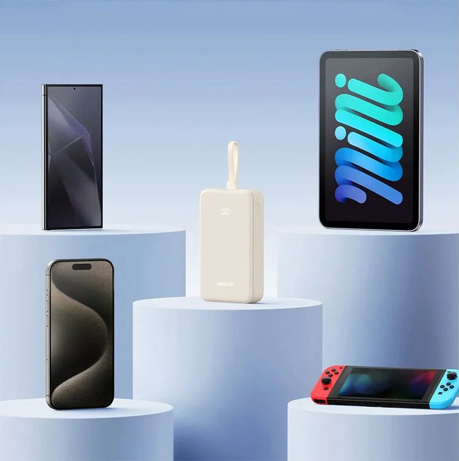 Baterie Externa UGREEN PB521, 20000mAh, 30W, QC + PD, 1 x USB-A - 2 x USB-C, Alba