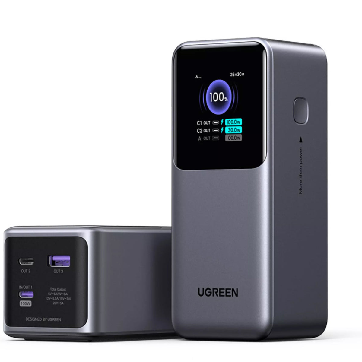 Baterie Externa UGREEN PB721, 20000mAh, 130W, QC + PD, 1 x USB-A - 2 x USB-C, Gri