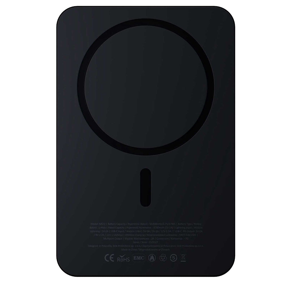 Baterie Externa Wireless 3MK MagSynergy Ni+, 5000mAh, 22.5W, PD + FQI, 1 x QI - 1 x USB-C, Neagra