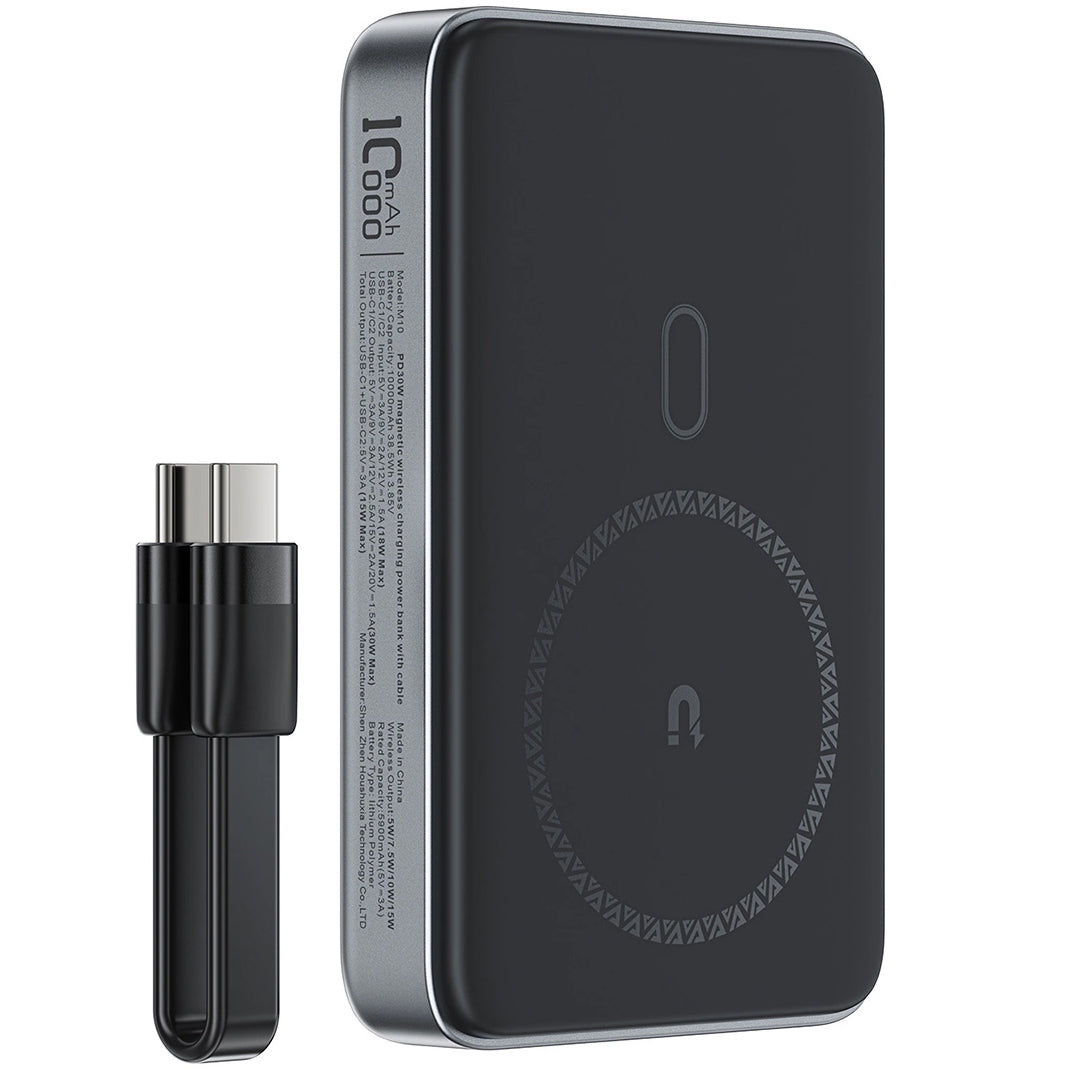 Baterie Externa Wireless Acefast M10, 10000mAh, 30W, PD + FQI, 1 x QI - 2 x USB-C, Neagra