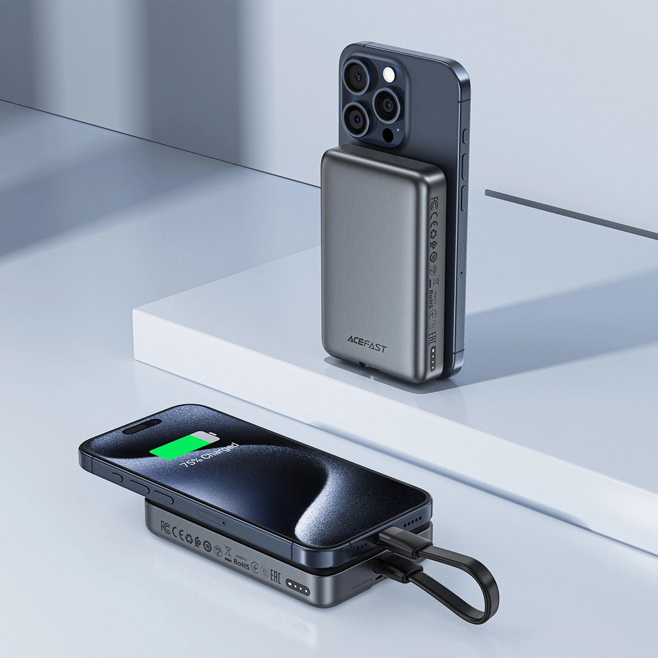 Baterie Externa Wireless Acefast M10, 10000mAh, 30W, PD + FQI, 1 x QI - 2 x USB-C, Neagra