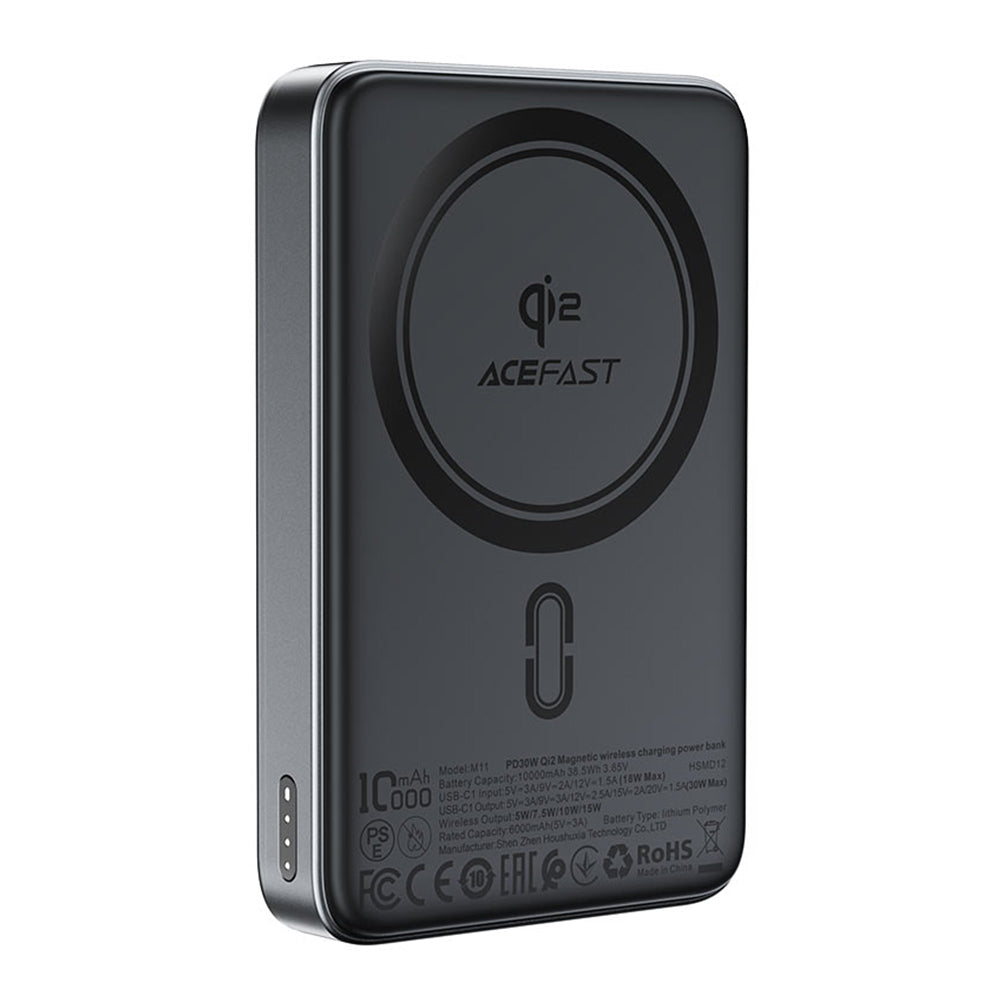 Baterie Externa Wireless Acefast M11, 10000mAh, 30W, PD + FQI, 1 x QI - 1 x USB-C, Neagra