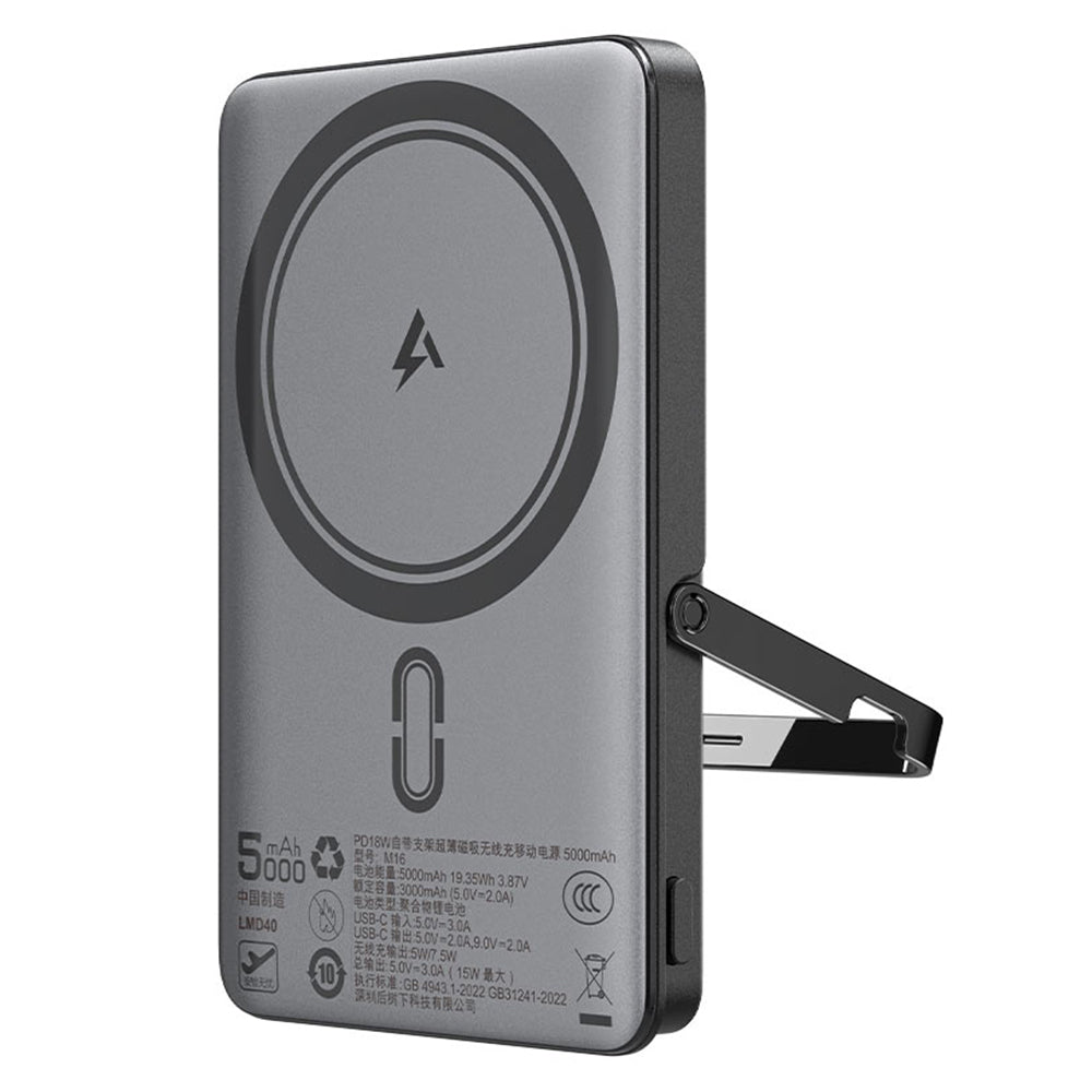 Baterie Externa Wireless Acefast M16, 5000mAh, 18W, PD + FQI, 1 x QI - 1 x USB-C, Neagra