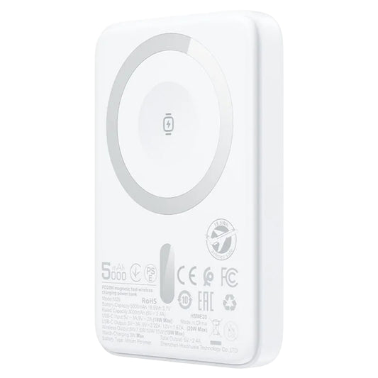 Baterie Externa Wireless Acefast M25, 5000mAh, 20W, PD + FQI, 1 x QI - 1 x USB-C, Alba