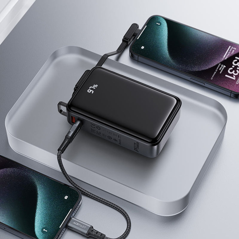 Baterie Externa Acefast M4, 20000mAh, 67W, PD, 1 x USB-A - 2 x USB-C, Neagra