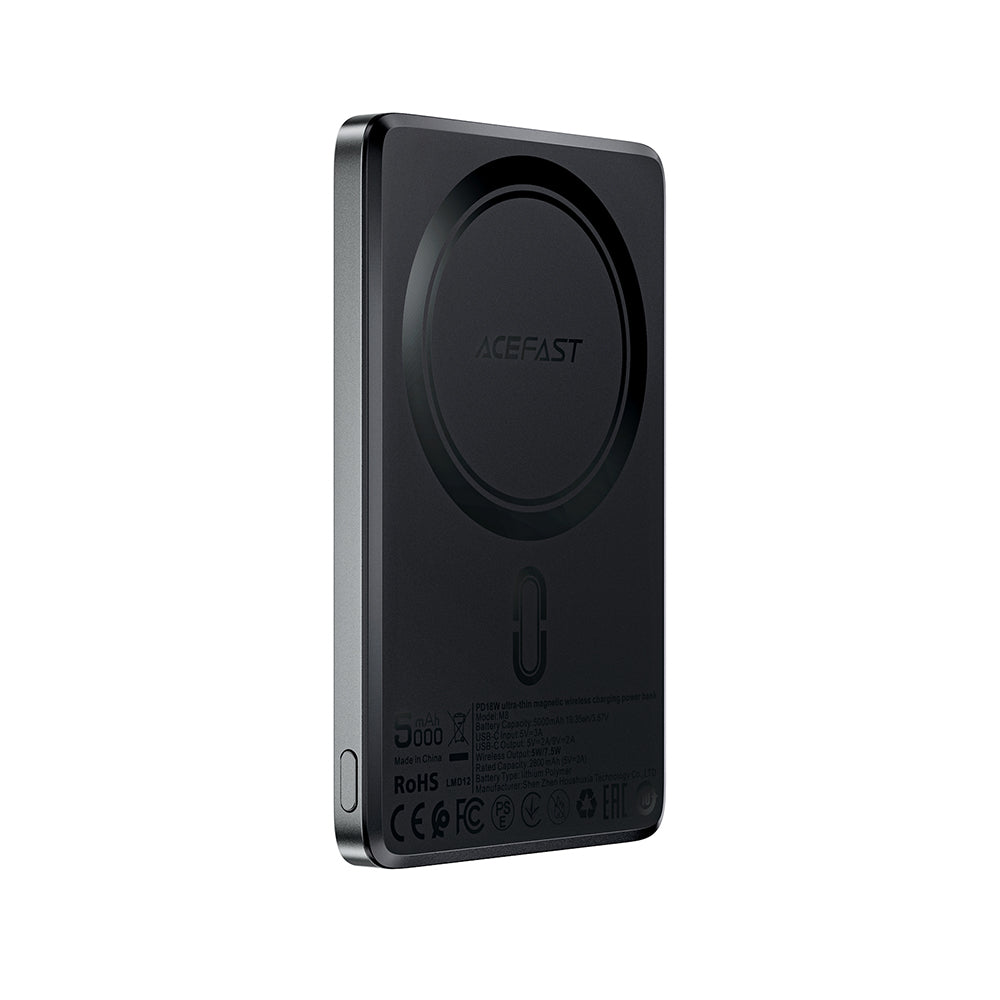 Baterie Externa Wireless Acefast M8, 5000mAh, 18W, PD + FQI, 1 x QI - 1 x USB-C, Neagra