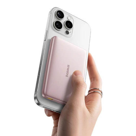 Baterie Externa Wireless Baseus PicoGo AM41, 10000mAh, 27W, PD + FQI, 1 x QI - 1 x USB-C, Roz E0027202